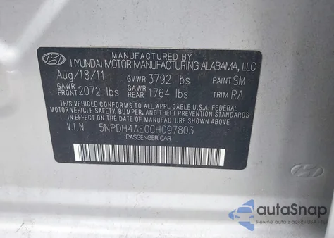 2012 Hyundai Elantra Limited из США, поврежденный, VIN 5NPDH4AE0CH097803